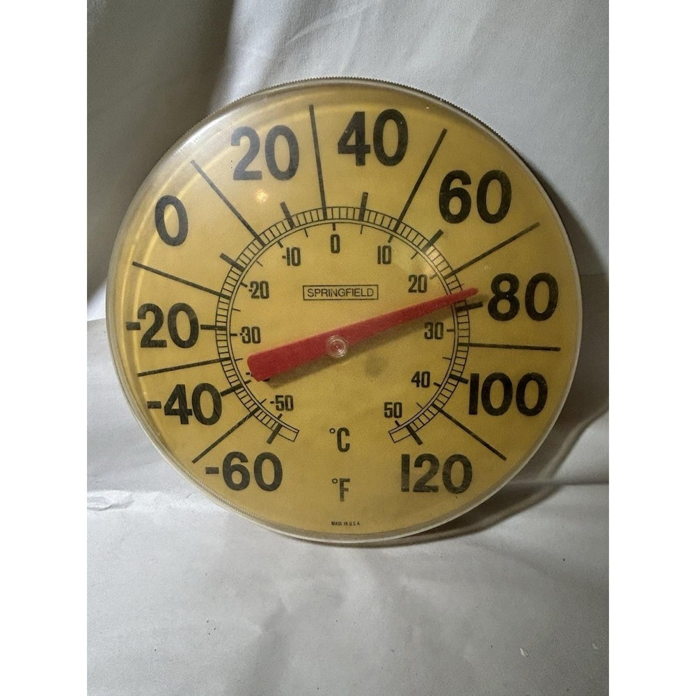 Springfield Vintage Dial Thermometer 12 Inch Made in USA Retro Round Works